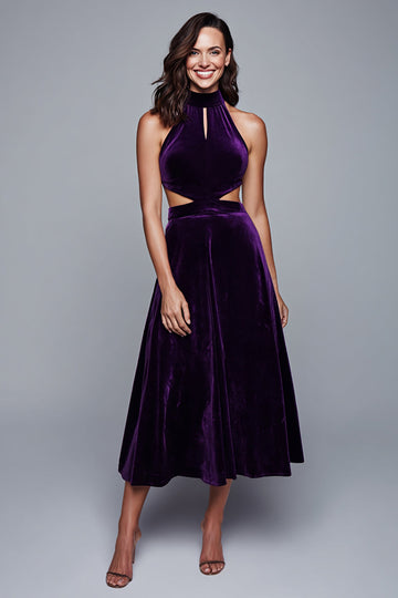 Robe formelle en velours découpé en velours prune